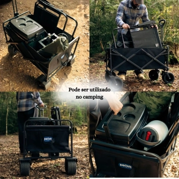 Carrinho de Carga Dobrvel para Camping, Praia, Pesca Multiuso Cargo Preto Suporta Ate 60 Kg