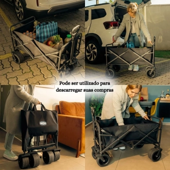 Carrinho de Carga Dobrvel para Camping, Praia, Pesca Multiuso Cargo Preto Suporta Ate 60 Kg
