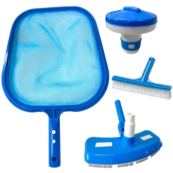 Kit Limpeza de Piscinas Aspirador + Peneira + Escova Reta 26 Cm + Mini Flutuador