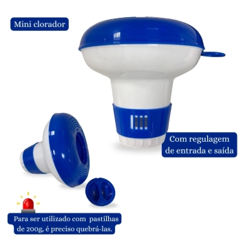 Mini Clorador Flutuante para Pastilhas com Regulagem para Limpeza e Manuteno de Piscinas