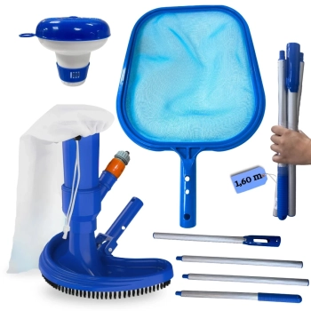 Kit Limpeza para Piscina Acessrios Aspirador + Peneira + Haste 1,60 M + Mini Flutuador Completo