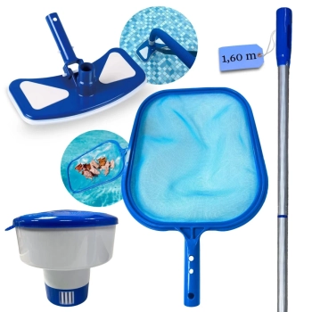 Kit Limpeza de Piscina com Peneira + Aspirador Asa Delta + Haste 1,60 M Desmontvel+ Flutuador