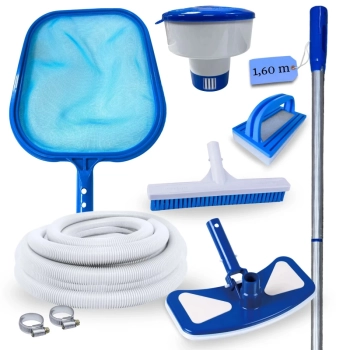Kit Limpeza Piscina Flutuador+ Peneira+ Haste 1,60m+ Aspirador+ Esfrego+ Mangueira 4m + Escova Reta