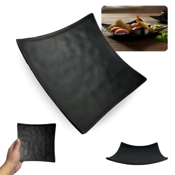 Prato Quadrado Cncavo 15 Cm Raso para Sushi Comida Japonesa em Melamina / Plstico Preto