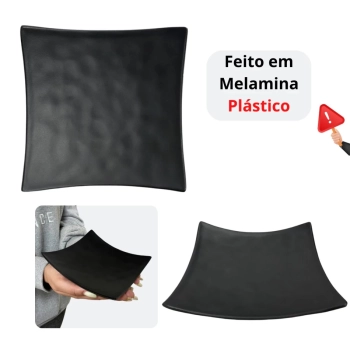 Prato Quadrado Cncavo 15 Cm Raso para Sushi Comida Japonesa em Melamina / Plstico Preto