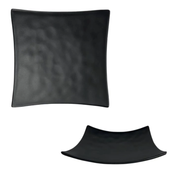 Prato Quadrado Cncavo 15 Cm Raso para Sushi Comida Japonesa em Melamina / Plstico Preto