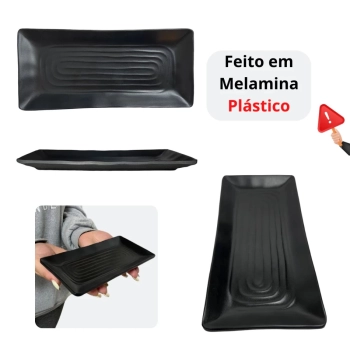 Travessa Rasa 21,5 Cm Prato Preto para Restaurante Comida Japonesa Buffet Sushi em Melamina