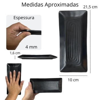 Travessa Rasa 21,5 Cm Prato Preto para Restaurante Comida Japonesa Buffet Sushi em Melamina