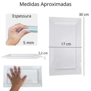 Travessa 30 Cm Retangular para Buffet Sushi Restaurante em Melamina Premium