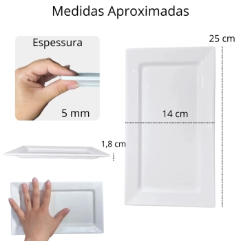 Travessa 25 Cm Retangular para Buffet Sushi Restaurante em Melamina Premium