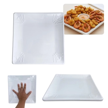 Prato Quadrado Raso 25 X 25 Cm Travessa para Poro Petisco Salgados Restaurante Saladeira Buffet