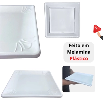 Prato Quadrado Raso 25 X 25 Cm Travessa para Poro Petisco Salgados Restaurante Saladeira Buffet