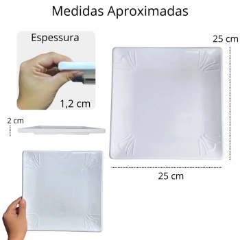 Prato Quadrado Raso 25 X 25 Cm Travessa para Poro Petisco Salgados Restaurante Saladeira Buffet