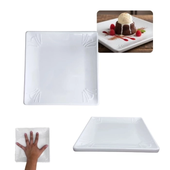 Prato Quadrado Raso 20 X 20 Cm Travessa para Sobremesa Poro Pequena Restaurante Buffet