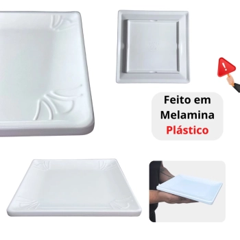 Prato Quadrado Raso 20 X 20 Cm Travessa para Sobremesa Poro Pequena Restaurante Buffet