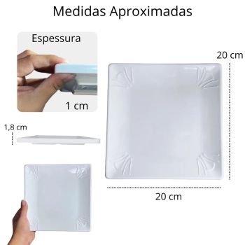 Prato Quadrado Raso 20 X 20 Cm Travessa para Sobremesa Poro Pequena Restaurante Buffet