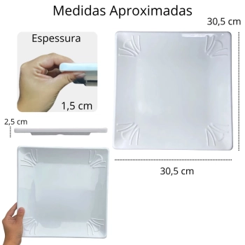 Prato Quadrado Raso 30,5 X 30,5 Cm Travessa para Poro Petisco Salgados Restaurante Saladeira Buffet