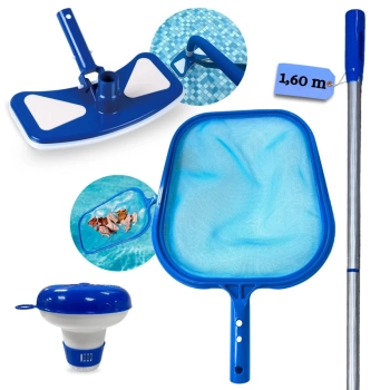 Kit Limpeza de Piscina com Aspirador Asa Delta + Haste 1,60 M Desmontvel + Mini Flutuador + Peneira