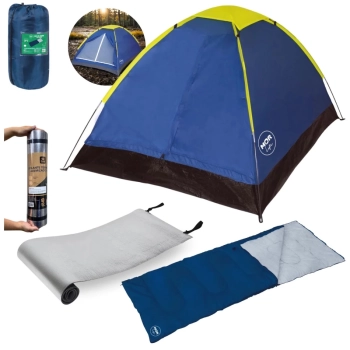 Kit Barraca Camping 2 Pessoas + Saco de Dormir Extenso para Travesseiro + Isolante Trmico 1,80 M