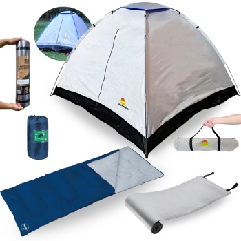 Kit Camping Barraca Atena 3 Pessoas + Saco de Dormir Extenso Travesseiro + Isolante Trmico 1,80 M