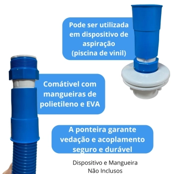 Kit 2 Ponteiras para Mangueira 38 Mm Esquerda + Adaptador Rosca Fina para Aspirao de Piscina