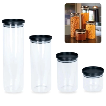 Conjunto 4 Potes Hermticos Vidro Borosilicato Porta Mantimentos Cozinha Dispensa Organizador Armrio