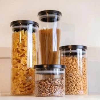 Conjunto 4 Potes Hermticos Vidro Borosilicato Porta Mantimentos Cozinha Dispensa Organizador Armrio