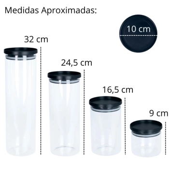 Conjunto 4 Potes Hermticos Vidro Borosilicato Porta Mantimentos Cozinha Dispensa Organizador Armrio