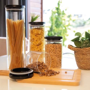 Conjunto 4 Potes Hermticos Vidro Borosilicato Porta Mantimentos Cozinha Dispensa Organizador Armrio