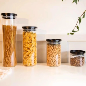 Conjunto 4 Potes Hermticos Vidro Borosilicato Porta Mantimentos Cozinha Dispensa Organizador Armrio
