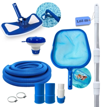 Kit Limpeza de Piscina Peneira + Mangueira 6 M 38 Mm + Haste 1,65 M + Aspirador + Mini Flutuador