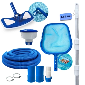 Kit Limpeza de Piscina Peneira + Mangueira 6 M 38 Mm + Haste 1,65 M + Aspirador + Flutuador