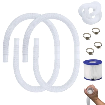 Kit 2 Mangueiras 1,45 M 32 Mm + Refil para Reposio Filtro 2200 L/H de Piscina + Abraadeiras