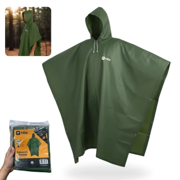 Poncho Capa de Chuva com Capuz Impermevel para Emergencia Adulto em Pvc Verde Camping e Pesca