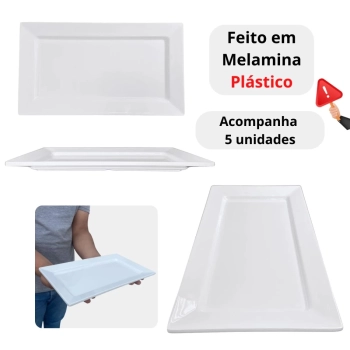 Kit 5 Travessas 30 Cm Retangulares para Buffet Sushi Restaurante em Melamina / Plstico