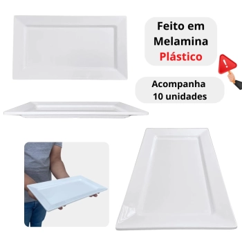 Kit 10 Travessas 30 Cm Retangulares para Buffet Sushi Restaurante em Melamina / Plstico