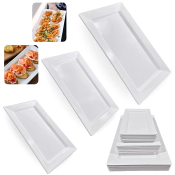 Kit 15 Travessas Retangulares 25 Cm, 30 Cm e 40 Cm (5 Und Cada) para Buffet Sushi Restaurante Melamina