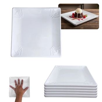 Kit 5 Pratos Quadrados Rasos 20 X 20 Cm Travessas para Sobremesa Por��o Pequena Restaurante Buffet