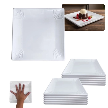 Kit 10 Pratos Quadrados Rasos 20 X 20 Cm Travessas para Sobremesa Por��o Pequena Restaurante Buffet