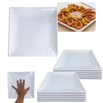 Kit 10 Pratos Quadrados Rasos 25 X 25 Cm Travessas para Por��o Petisco Salgados Restaurante Saladeira Buffet