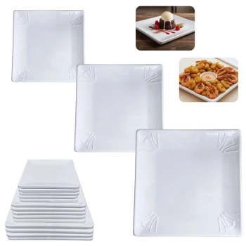 Kit 15 Pratos Quadrados Raso 20 Cm, 25 Cm e 30,5 Cm (5 Cada) Travessas para Buffet Restaurante