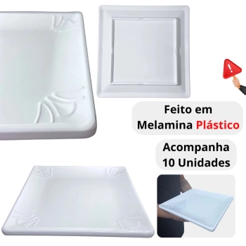 Kit 10 Pratos Quadrados Rasos 30,5 X 30,5 Cm Travessas para Por��o Salgados Restaurante Saladeira Buffet