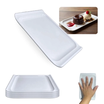 Kit 5 Travessas Bandejas 20,5 Cm Retangulares para Buffet Sushi Sobremesa Finger Food Petisqueira
