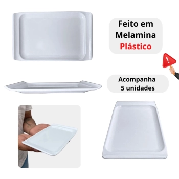 Kit 5 Travessas Bandejas 20,5 Cm Retangulares para Buffet Sushi Sobremesa Finger Food Petisqueira