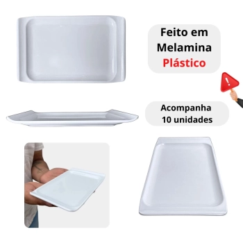 Kit 10 Travessas Bandejas 20,5 Cm Retangulares para Buffet Sushi Sobremesa Finger Food Petisqueira