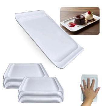 Kit 20 Travessas Bandejas 20,5 Cm Retangulares para Buffet Sushi Sobremesa Finger Food Petisqueira