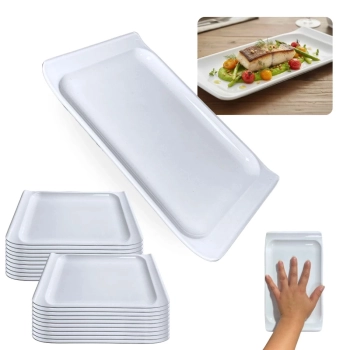 Kit 20 Travessas Bandejas 25 Cm Retangulares para Buffet Sushi Finger Food Petisqueira Doceira Expositor