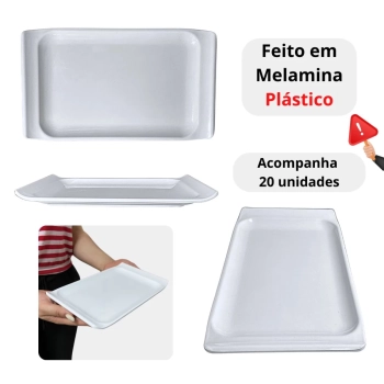 Kit 20 Travessas Bandejas 25 Cm Retangulares para Buffet Sushi Finger Food Petisqueira Doceira Expositor