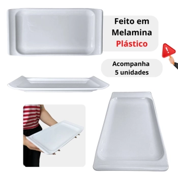 Kit 5 Travessas Bandejas 30 Cm Retangulares para Buffet Sushi Finger Food Petisqueira Doceira Expositor
