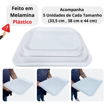 Kit 15 Travessas Bandejas 33,5 Cm, 38 Cm e 44 Cm (5 Und Cada) para Buffet Expositor Vitrine Padaria